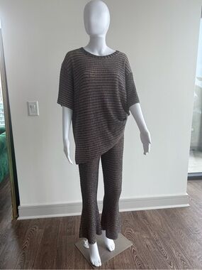 Zara Textured Knit Short-Sleeve Top & Flared Pants Set